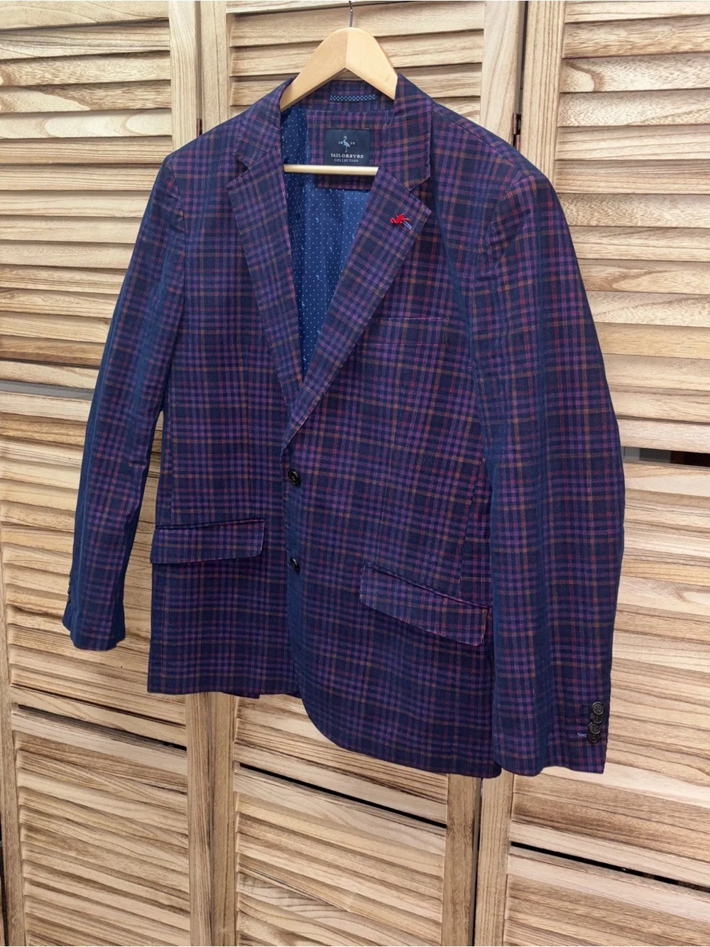 Tailorbyrd Men's Multicolor Purple Plaid Corduroy Blazer – 42R